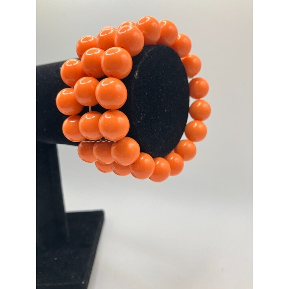 Orange 3 Strands Faceted Beaded 3.5 Inch Around Bracelet! - Picture 4 of 6